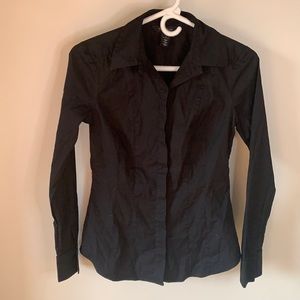 White House Black Market Black Button-Down Blouse Size 2